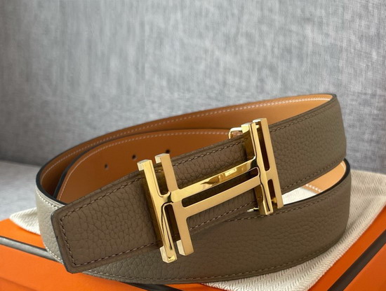 Hermes H Au Carre Belt Buckle Reversible Leather Strap 32mm Gris Etain Orange Replica