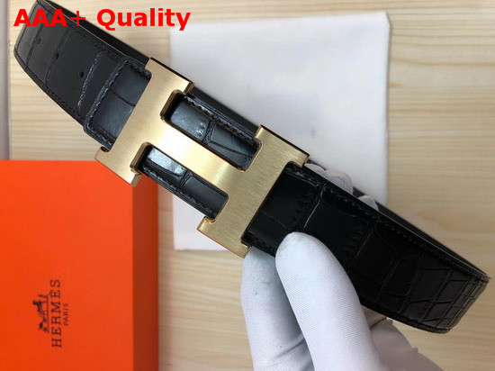 Hermes H Belt Buckle Reversible Leather Strap 38mm Black Alligator Gold Belt Buckle Replica