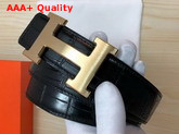 Hermes H Belt Buckle Reversible Leather Strap 38mm Black Alligator Gold Belt Buckle Replica