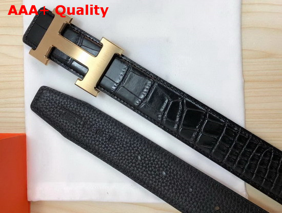 Hermes H Belt Buckle Reversible Leather Strap 38mm Black Alligator Gold Belt Buckle Replica