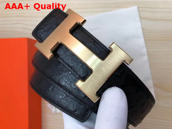 Hermes H Belt Buckle Reversible Leather Strap 38mm Black Ostrich Gold Belt Buckle Replica