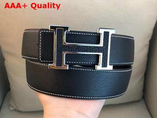 Hermes H Belt Buckle Reversible Leather Strap 38mm Black Togo Calfskin Replica