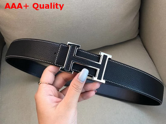 Hermes H Belt Buckle Reversible Leather Strap 38mm Black Togo Calfskin Replica