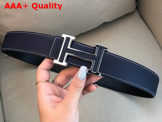 Hermes H Belt Buckle Reversible Leather Strap 38mm Navy Blue Togo Calfskin Replica