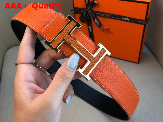 Hermes H Belt Buckle Reversible Leather Strap 38mm Orange Togo Calfskin Replica