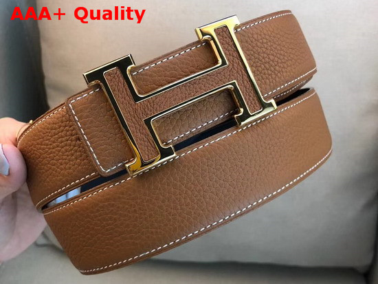 Hermes H Belt Buckle Reversible Leather Strap 38mm Tan and Black Togo Calfskin Replica