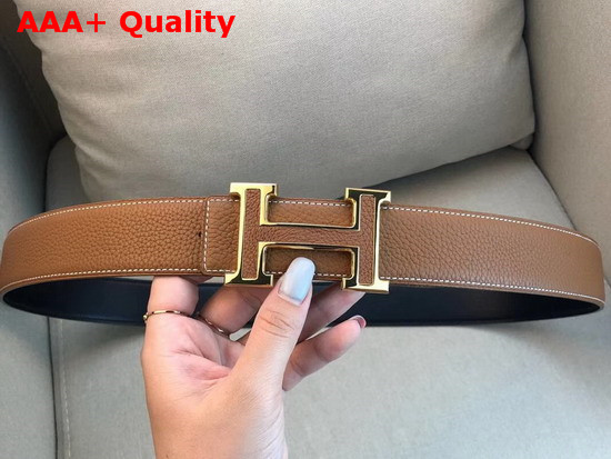 Hermes H Belt Buckle Reversible Leather Strap 38mm Tan and Black Togo Calfskin Replica