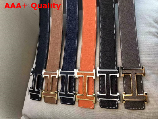 Hermes H Belt Buckle Reversible Leather Strap 38mm Tan and Black Togo Calfskin Replica