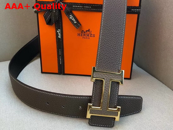 Hermes H Belt Buckle Reversible Leather Strap 38mm Taupe Togo Calfskin Replica