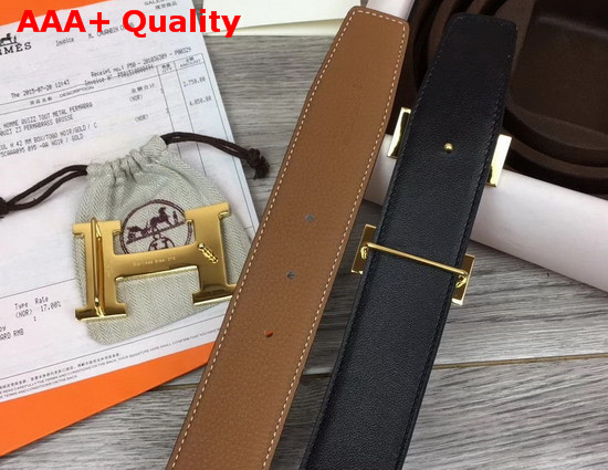 Hermes H Belt Buckle Reversible Leather Strap 38mm in Black and Tan 135 and Togo Calfskin Replica