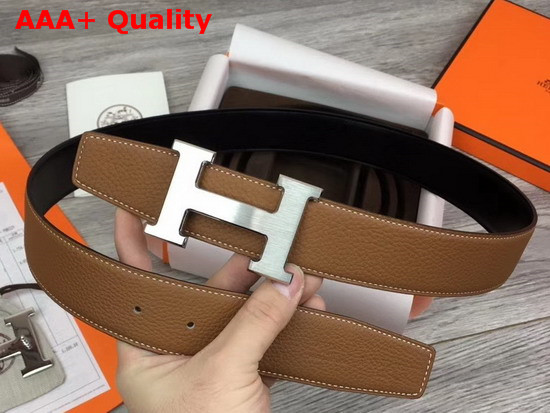 Hermes H Belt Buckle Reversible Leather Strap 38mm in Black and Tan 135 and Togo Calfskin Replica