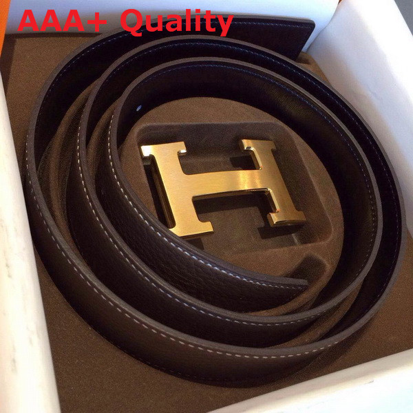 Hermes H Buckle Belt Black with Gold Replica