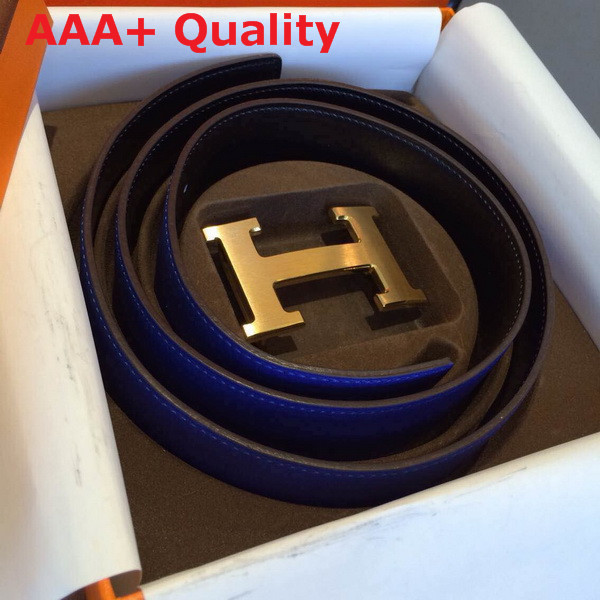 Hermes H Buckle Belt in Blue with Gold Replica