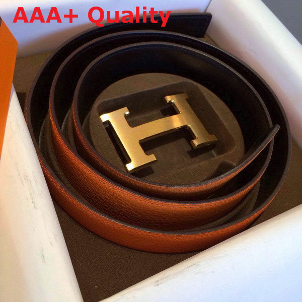 Hermes H Buckle Belt in Orange with Gold Replica