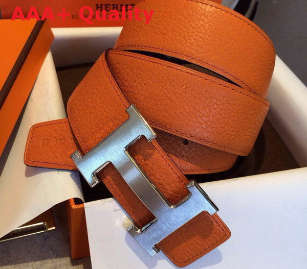 Hermes H Buckle Belt in Orange with Silver Replica