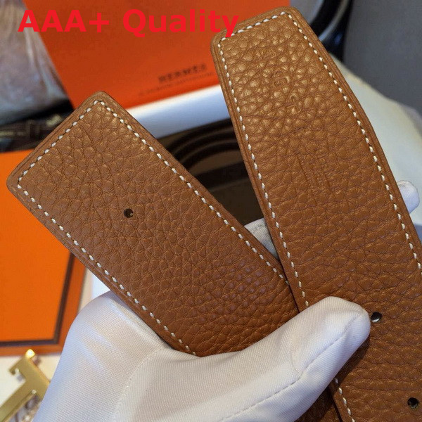 Hermes H Buckle Belt in Tan with Silver Replica