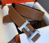 Hermes H Buckle Belt in Tan with Silver Replica