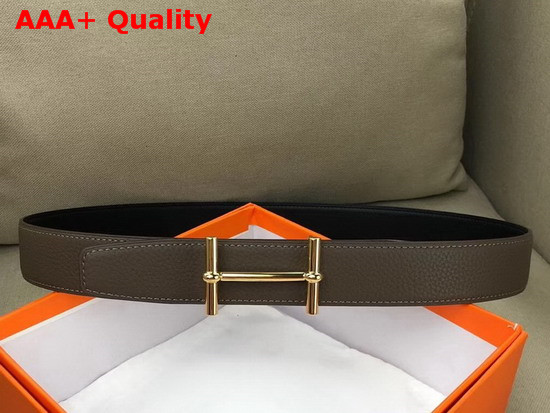 Hermes H D Ancre Belt Buckle Reversible Leather Strap 32 mm Noir Etain Replica