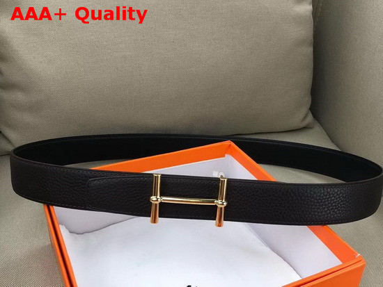 Hermes H D Ancre Belt Buckle Reversible Leather Strap 32 mm Noir Replica