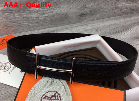 Hermes H DAncre Belt Buckle Reversible Leather Strap 32mm Black Replica