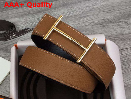 Hermes H DAncre Belt Buckle Reversible Leather Strap 32mm Tan and Black Replica