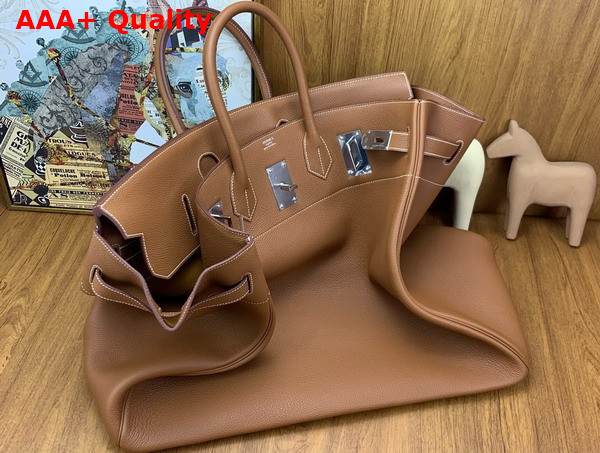 Hermes Hac Birkin 50 Bag in Gold Brown Togo Leather Replica