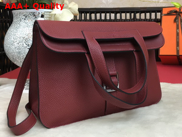 Hermes Halzan 31 Bag in Burgundy Taurillon Clemence Leather Replica