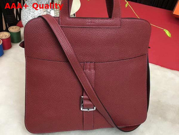 Hermes Halzan 31 Bag in Burgundy Taurillon Clemence Leather Replica