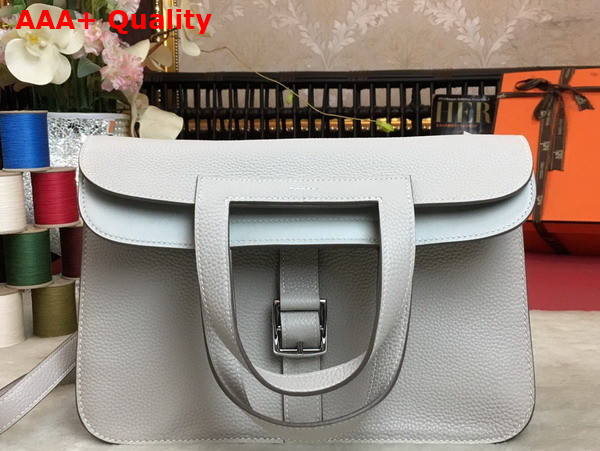 Hermes Halzan 31 Bag in Light Grey Taurillon Clemence Leather Replica