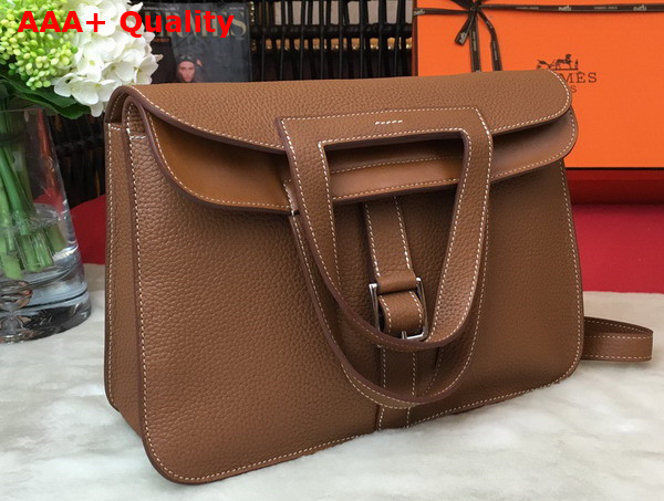 Hermes Halzan 31 Bag in Tan Taurillon Clemence Leather Replica