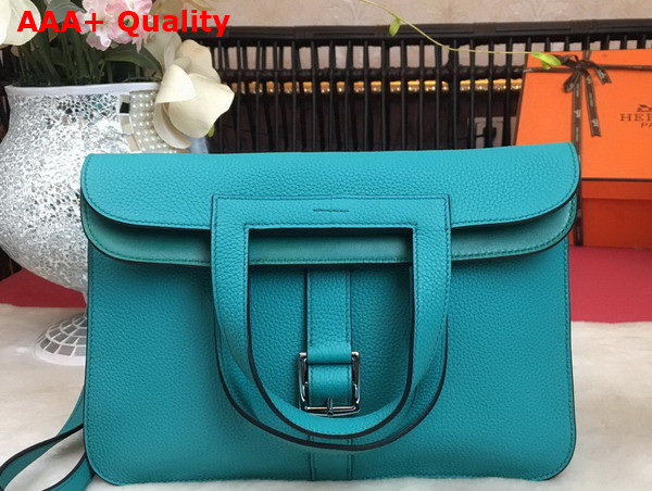 Hermes Halzan 31 Bag in Turquoise Taurillon Clemence Leather Replica