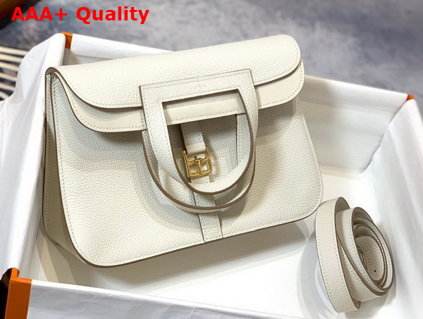 Hermes Halzan Mini Bag in White Taurillon Clemence Leather Replica