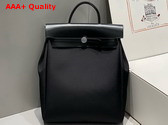Hermes Herbag A Dos Zip Backpack in Black Canvas and Calfskin Replica