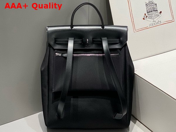 Hermes Herbag A Dos Zip Backpack in Black Canvas and Calfskin Replica