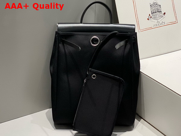 Hermes Herbag A Dos Zip Backpack in Black Canvas and Calfskin Replica