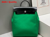 Hermes Herbag A Dos Zip Backpack in Green Canvas and Black Calfskin Replica