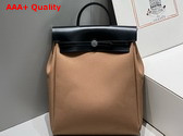 Hermes Herbag A Dos Zip Backpack in Light Brown Canvas and Black Calfskin Replica