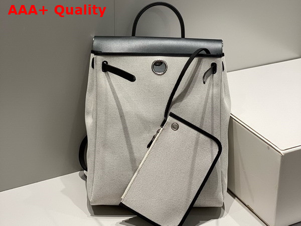 Hermes Herbag A Dos Zip Backpack in Natural Canvas and Black Calfskin Replica