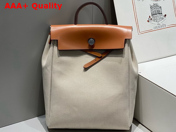 Hermes Herbag A Dos Zip Backpack in Natural Canvas and Tan Calfskin Replica