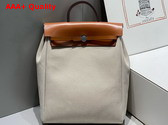 Hermes Herbag A Dos Zip Backpack in Natural Canvas and Tan Calfskin Replica