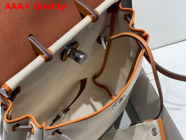 Hermes Herbag A Dos Zip Backpack in Natural Canvas and Tan Calfskin Replica