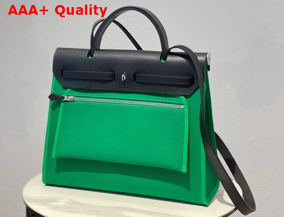 Hermes Herbag Zip 31 Bag Green Canvas and Black Cowhide Leather Replica