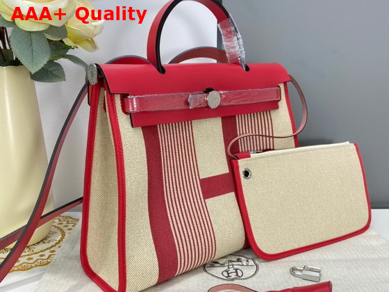 Hermes Herbag Zip 31 Bag Red Striped Canvas and Cowhide Leather Replica