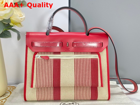 Hermes Herbag Zip 31 Bag Red Striped Canvas and Cowhide Leather Replica