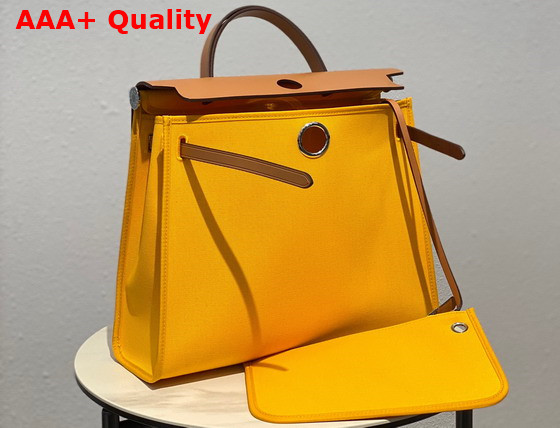 Hermes Herbag Zip 31 Bag Yellow Canvas and Tan Cowhide Leather Replica