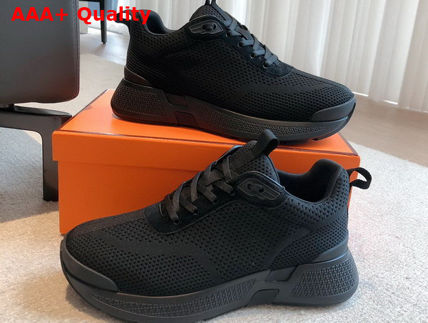 Hermes Heros Sneaker in Black Technical Knit and Suede Goatskin Replica