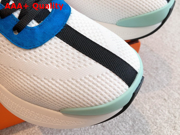 Hermes Heros Sneaker in White and Bright Blue Technical Knit and Suede Goatskin Replica