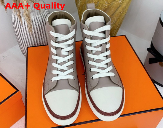 Hermes High Top Sneaker in Grey Calfskin Replica