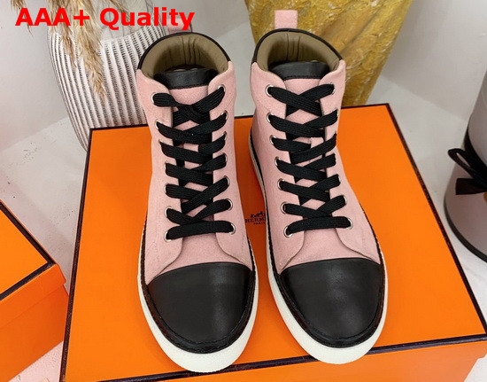 Hermes High Top Sneaker in Pink Suede Calfskin Replica