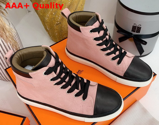 Hermes High Top Sneaker in Pink Suede Calfskin Replica